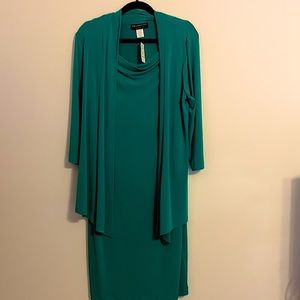 Connected Apparel Dress 10 Jade green with attached duster